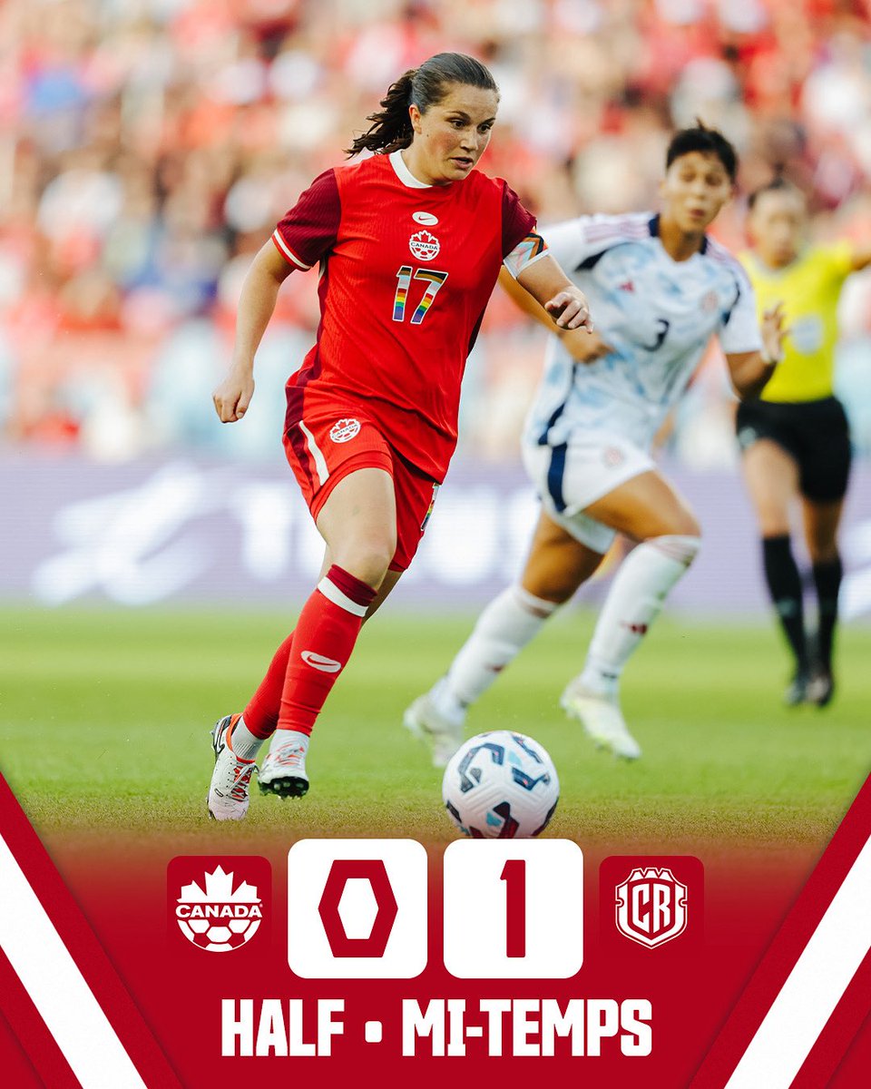 Lots still to give in half number 2.

Beaucoup à jouer dans la deuxième mi-temps.

🇨🇦 🇨🇷 
#CANWNT