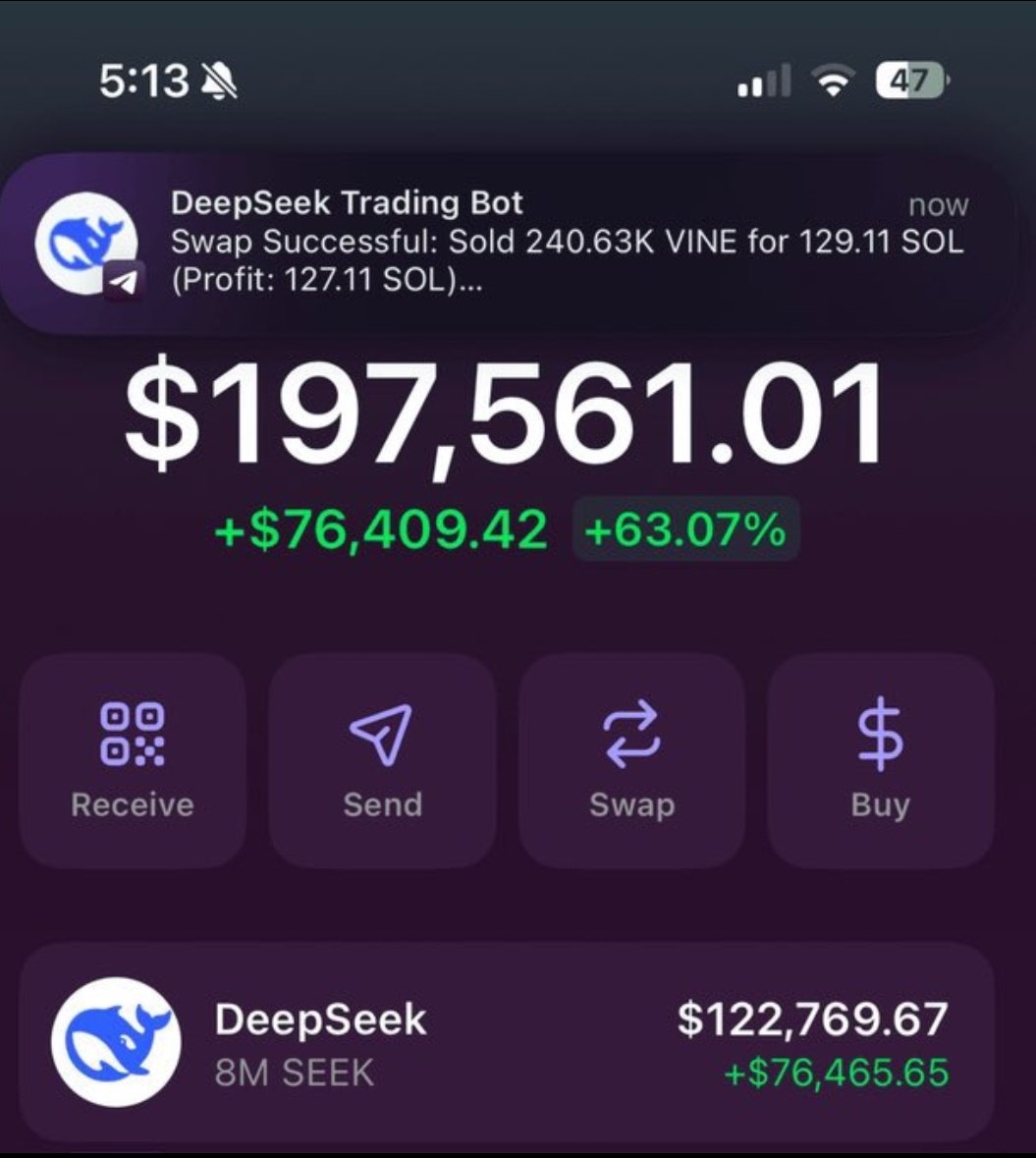 Harsh Bisen (@harshbisen143) on Twitter photo DeepSeek just turned $100 into $45K overnight.
This isn't a flex. It's facts.
Built an Al trading bot using DeepSeek And it literally prints crypto.
I'm sharing the exact bot for FREE
Want it?
1. Retweet
2. Like
3. Reply "DS"
4. Follow me <a href="/HarshBisen143/">Harsh Bisen</a> DeepSeek just turned $100 into $45K overnight.
This isn't a flex. It's facts.
Built an Al trading bot using DeepSeek And it literally prints crypto.
I'm sharing the exact bot for FREE
Want it?
1. Retweet
2. Like
3. Reply "DS"
4. Follow me <a href="/HarshBisen143/">Harsh Bisen</a>