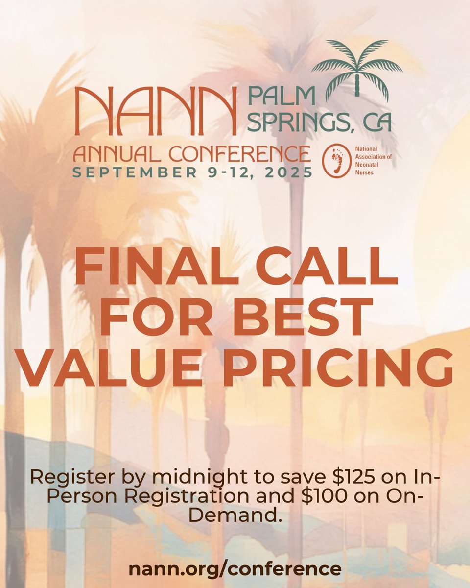 NANN (@neonatalnurses) on Twitter photo There are only a few hours left to save!
The NANN conference experience is unlike anything else—don't miss the opportunity to expand your expertise while networking with neonatal nurses and APRNs like you from around the world.
Save your seat at nann.org/conference. There are only a few hours left to save!
The NANN conference experience is unlike anything else—don't miss the opportunity to expand your expertise while networking with neonatal nurses and APRNs like you from around the world.
Save your seat at nann.org/conference.