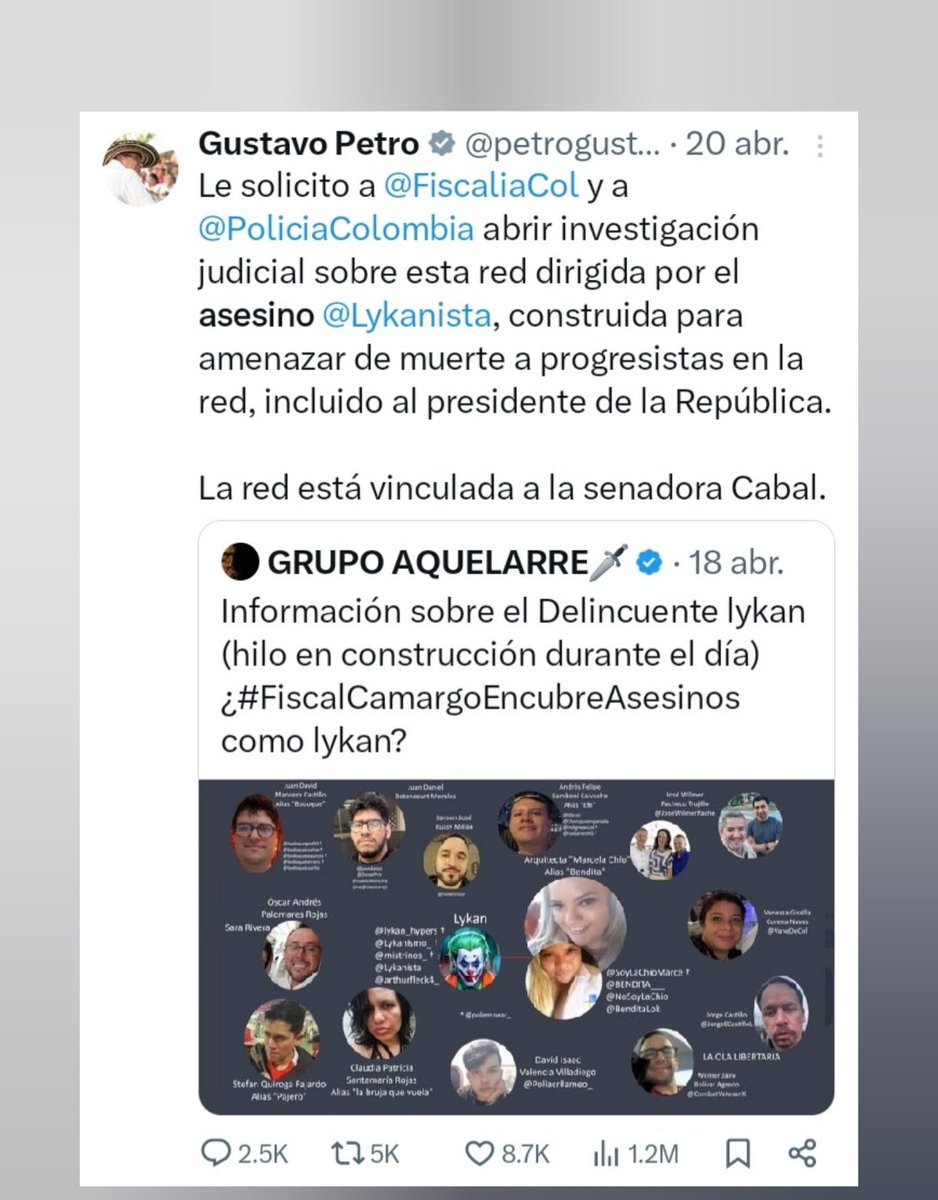 Tenemos un presidente bandido. Hoy fue Miguel Uribe. Mañana pude ser alguno de estos compañeros Twiteros. ¡Ojo⚰🩸☠!