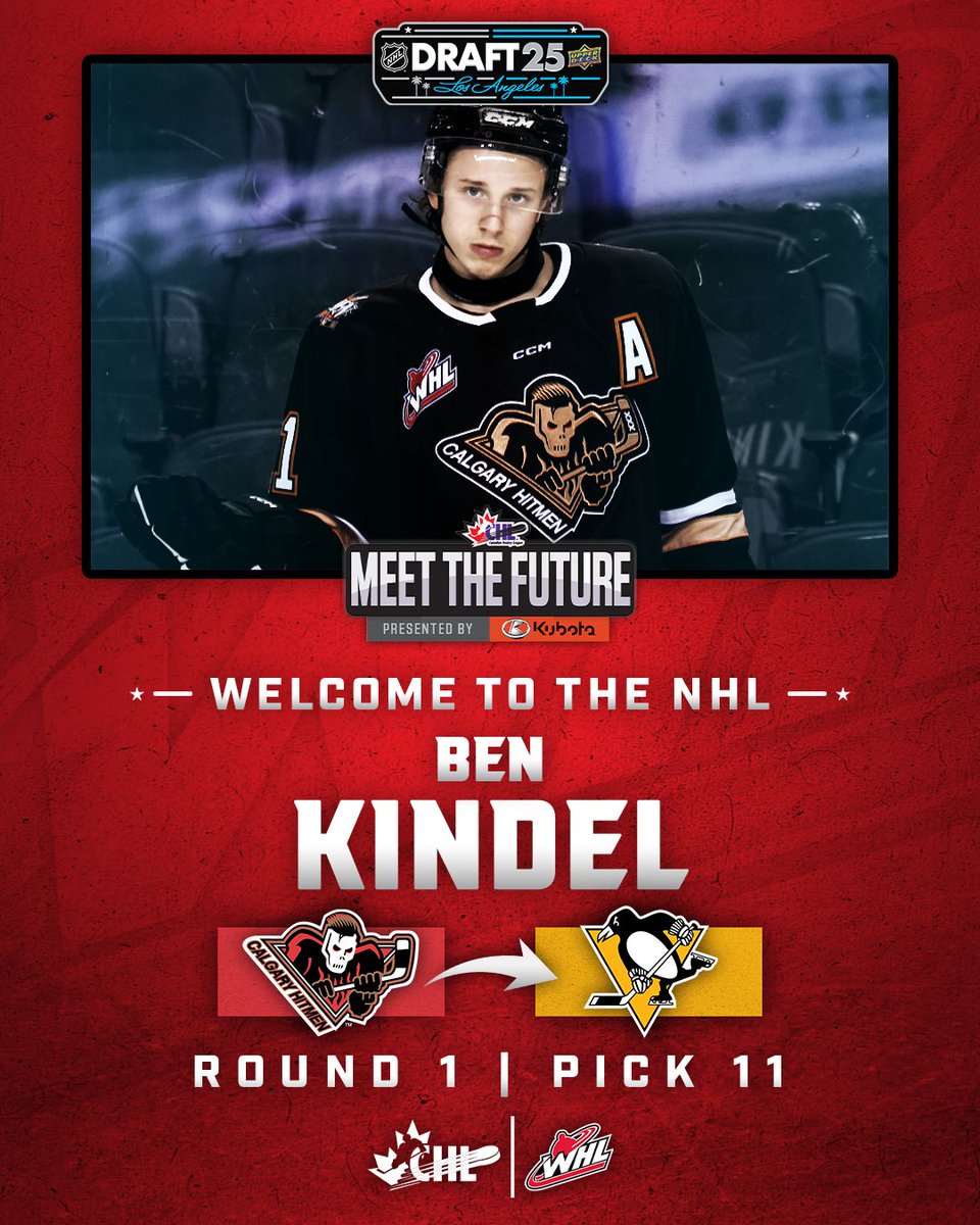 Western Hockey League (@thewhl) on Twitter photo With the 11th overall pick in the 2025 #NHLDraft, the <a href="/penguins/">Pittsburgh Penguins</a> have selected Benjamin Kindel from the <a href="/WHLHitmen/">Calgary Hitmen</a>!
#LetsGoPens With the 11th overall pick in the 2025 #NHLDraft, the <a href="/penguins/">Pittsburgh Penguins</a> have selected Benjamin Kindel from the <a href="/WHLHitmen/">Calgary Hitmen</a>!
#LetsGoPens