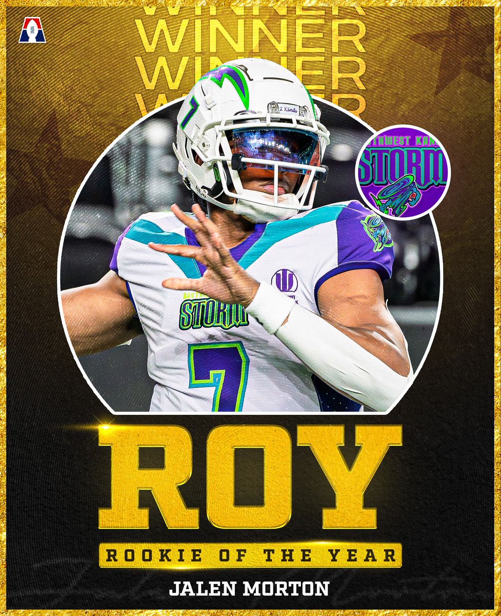 AF1 (@af1football) on Twitter photo Jalen Morton is your 2025 Arena Football One Rookie of the Year! 🏆
🌪️ 2,314 Pass Yards
🌪️ 40 Pass TDs
🌪️ 488 Rush Yards
🌪️ 17 Rush TDs
<a href="/_OfficialJMo/">Jalen Morton</a> | <a href="/SWKStormFB/">Southwest Kansas Storm</a> Jalen Morton is your 2025 Arena Football One Rookie of the Year! 🏆
🌪️ 2,314 Pass Yards
🌪️ 40 Pass TDs
🌪️ 488 Rush Yards
🌪️ 17 Rush TDs
<a href="/_OfficialJMo/">Jalen Morton</a> | <a href="/SWKStormFB/">Southwest Kansas Storm</a>