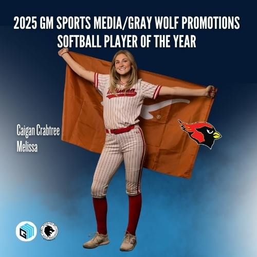 Meet the 2025 GM Sports Media DFW Softball Player Of The Year Powered By Gray Wolf Promotions: Melissa 2025 Shortstop Caigan Crabtree 

⭐️9-5A Defensive MVP
⭐️5A All-State Team
⭐️5A D1 State Champ
⭐️State All-Tournament Team
⭐️0.539 BA
⭐️1.304 Slugging
⭐️1.931 OPS
⭐️55 Hits
⭐️16