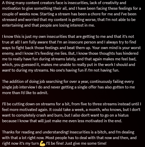 A more personal update from me. This is about me, not my amazing community who's always taking at least a short moment of their day to say hi. Thanks for always supporting a goober like me, and thanks if you take your time to read this. I appreciate you a lot! ❤️🐕