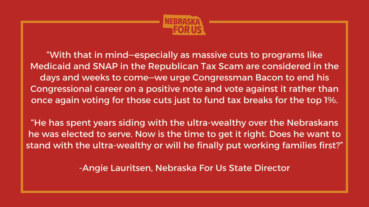 NebraskaForUs's tweet image. A statement from State Director Angie Lauritsen following news of Congressman Don Bacon's plans to retire from Congress. #DefendingTheGoodLife #NE02