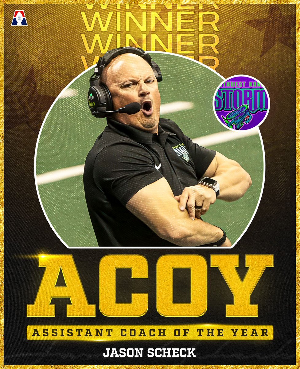 AF1 (@af1football) on Twitter photo Jason Scheck is your Arena Football One Assistant Coach of the Year! 🏆
🌪️ Southwest Kansas Storm Defensive Coordinator
🌪️ Helped take the Storm to the Playoffs
Congrats to Jason Scheck on taking home the Award. 👏
<a href="/ScheckJason/">Jason Scheck</a> | <a href="/SWKStormFB/">Southwest Kansas Storm</a> Jason Scheck is your Arena Football One Assistant Coach of the Year! 🏆
🌪️ Southwest Kansas Storm Defensive Coordinator
🌪️ Helped take the Storm to the Playoffs
Congrats to Jason Scheck on taking home the Award. 👏
<a href="/ScheckJason/">Jason Scheck</a> | <a href="/SWKStormFB/">Southwest Kansas Storm</a>