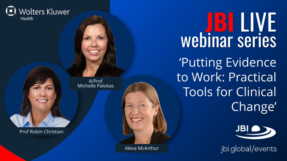 JBI (@jbiebhc) on Twitter photo The latest #JBILIVE webinar hosted by <a href="/wkhealth/">WoltersKluwerHealth</a> and chaired by <a href="/alexamcarthur1/">Alexa McArthur</a>, 'Putting evidence to work: Practical tools for clinical change' is available to watch now!
Watch here now: ow.ly/xjhL50WfeWY
#JBIEBHC #EBHC #EBP The latest #JBILIVE webinar hosted by <a href="/wkhealth/">WoltersKluwerHealth</a> and chaired by <a href="/alexamcarthur1/">Alexa McArthur</a>, 'Putting evidence to work: Practical tools for clinical change' is available to watch now!
Watch here now: ow.ly/xjhL50WfeWY
#JBIEBHC #EBHC #EBP