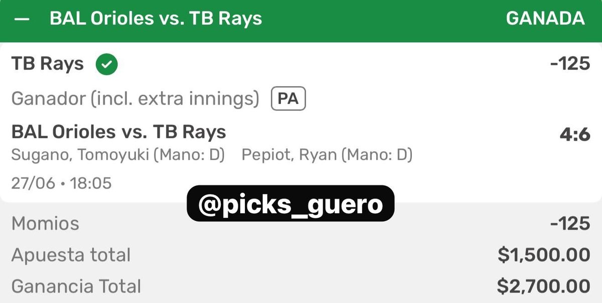 El bendito pago anticipado nos dio el WIN de mi Rays JAJAY 🤑

#GueroPicks 💰