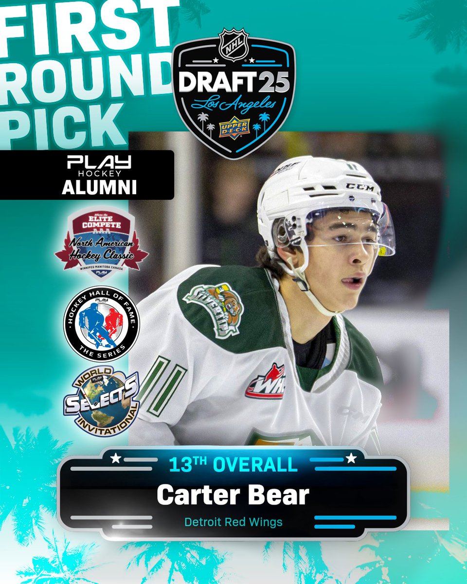 📈Alumni Achievement | Carter Bear

Congratulations to Carter on being selected by the Detroit Red Wings with the 13th overall pick of the 2025 #NHLDraft!

Carter played against the best competition in our NAHC, HHOF, and WSI events helping pave the way to the big stage!