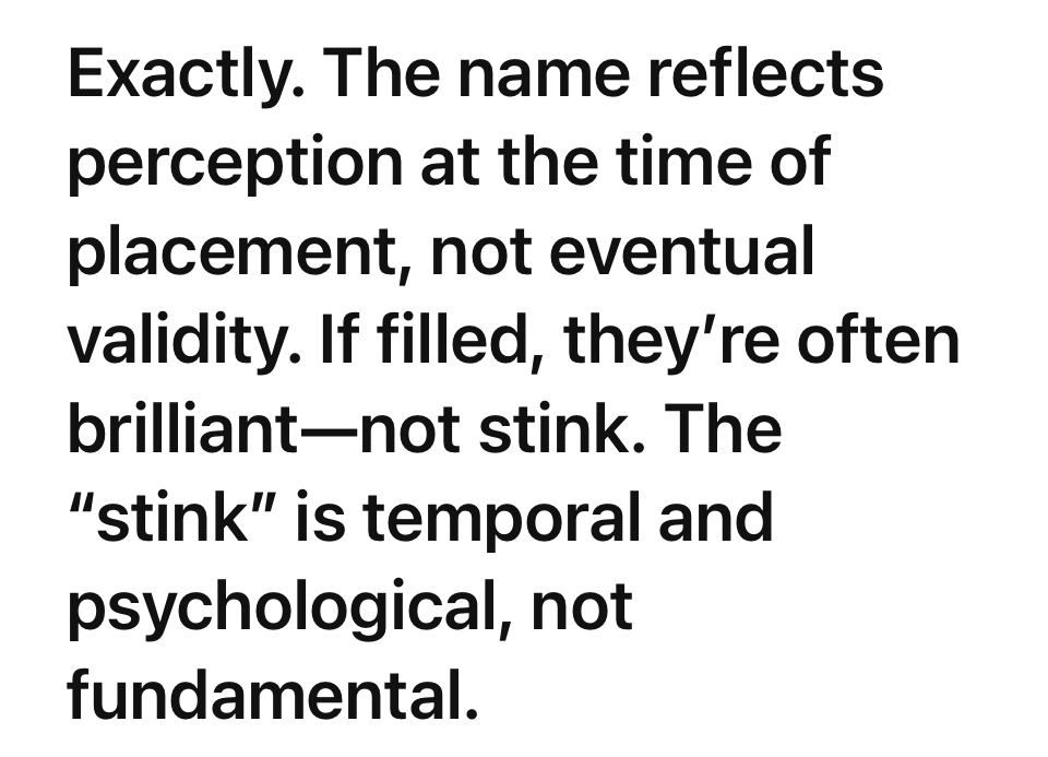the stink is temporal and psychological, not fundamental.