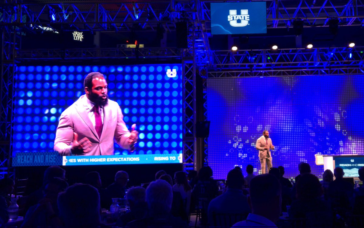 USU alum and former NFL RB Robert Turbin is the master of ceremonies at USU Reach and Rise event in Logan!
