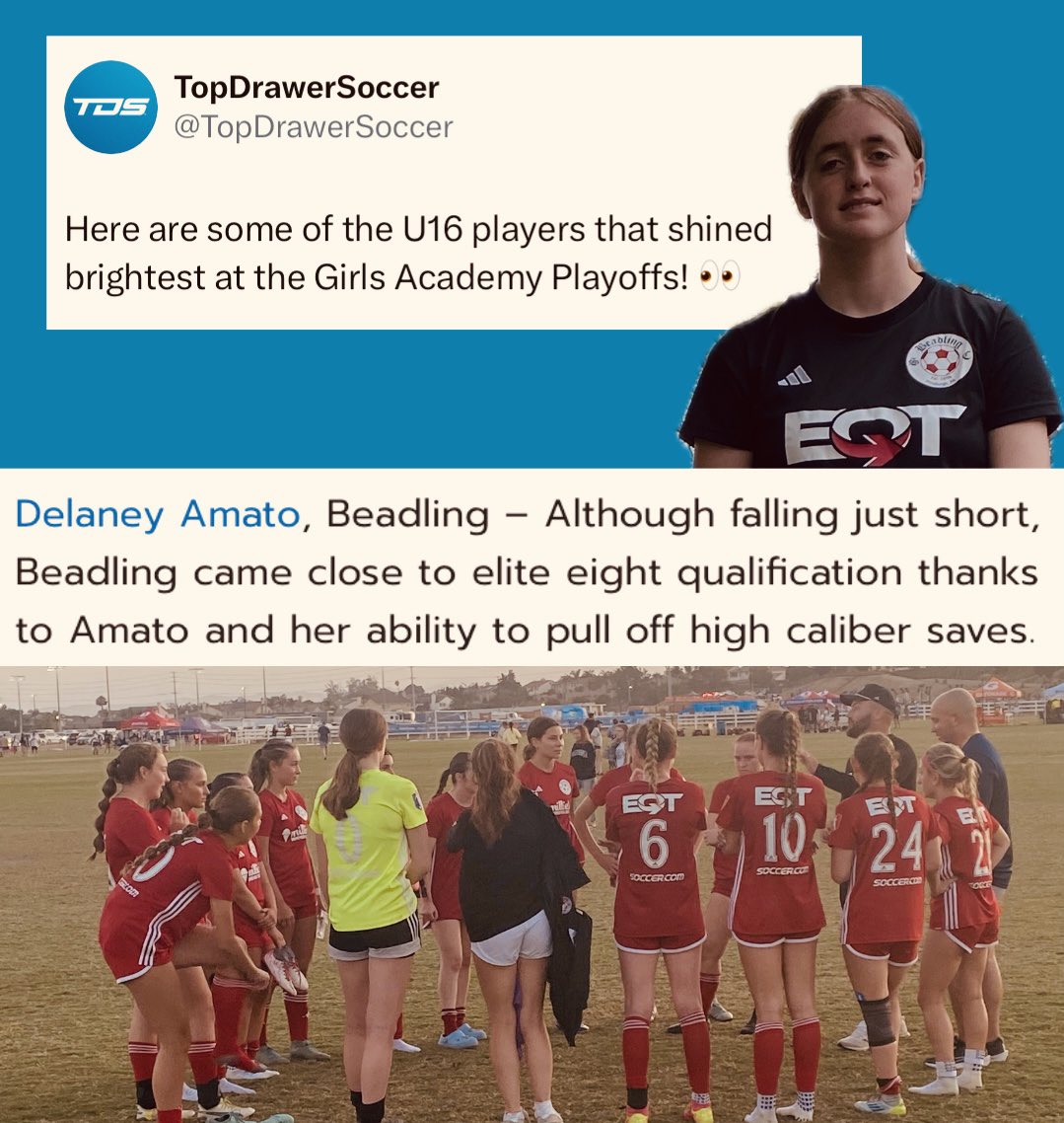 Thank you <a href="/TopDrawerSoccer/">TopDrawerSoccer</a> for the recognition. Always a thrill to compete with my awesome  <a href="/Beadling2009GA/">Beadling 2009 Girls Academy Team</a> team against some of the best!
