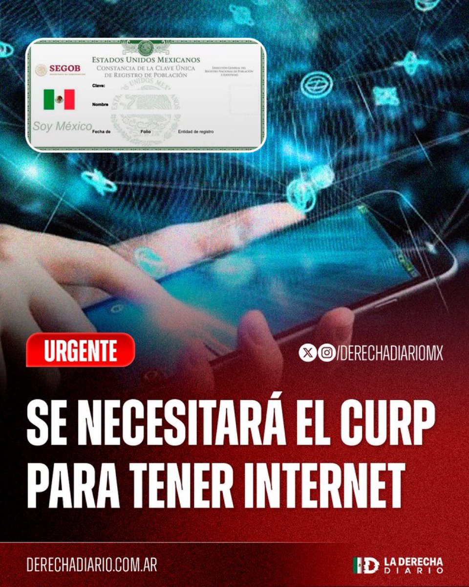 Amigos, en el momento en que yo tenga la necesidad de presentar mi curp para poder acceder a INTERNET mejor. Prefiero dejar de utilizar INTERNET fin del comunicado