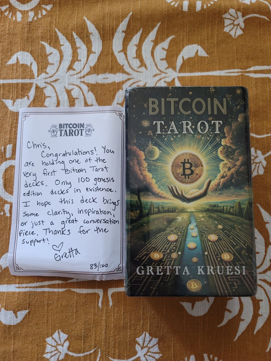 Chris Groshong (djkinkle everywhere) (@djkinkle) on Twitter photo It arrived today. My first tarot deck. Thanks <a href="/grettakruesi/">Gretta Kruesi</a>
#bitcoin #tarot #tarotcards
Watch out San Diego, Bitcoin Tarot readings coming to a meetup near you. <a href="/paullinator/">Paul Puey</a>
<a href="/VDizzle777/">Valerie | 🔜📍Rare Evo Las Vegas</a> <a href="/NFTFARI/">💄FARI🧚🏽</a> It arrived today. My first tarot deck. Thanks <a href="/grettakruesi/">Gretta Kruesi</a>
#bitcoin #tarot #tarotcards
Watch out San Diego, Bitcoin Tarot readings coming to a meetup near you. <a href="/paullinator/">Paul Puey</a>
<a href="/VDizzle777/">Valerie | 🔜📍Rare Evo Las Vegas</a> <a href="/NFTFARI/">💄FARI🧚🏽</a>