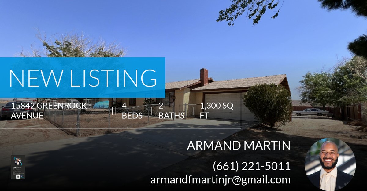 MondoThePoet's tweet photo. 📍 New Listing 📍 Take a look at this fantastic new property that just hit the market located at 15842 Greenrock Avenue in Lake Los Angeles. Reach out here or at (661) 221-5011 for more information https://t.co/l2OMKMse7w https://t.co/IGeVDiGG73