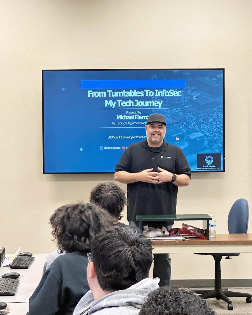 az_cyber's tweet image. Huge thanks to Michael (Mike) Fierros for inspiring our Yuma #AZCyberBootcamp students! As a #Yuma native and IT/cybersecurity pro from GMiT & AspireByte, his insights were invaluable. So grateful he helps us inspire the next generation right in his hometown! #cybersecurity
