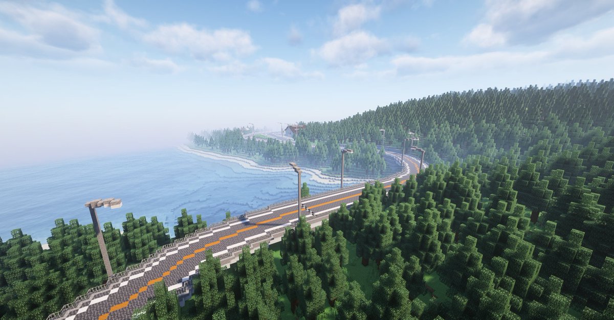 海岸沿いに道路を整備しました。その２
延長し休憩所と展望台を建てました。
#マイクラ建築　#マイクラ　#マインクラフト　
#Minecraft