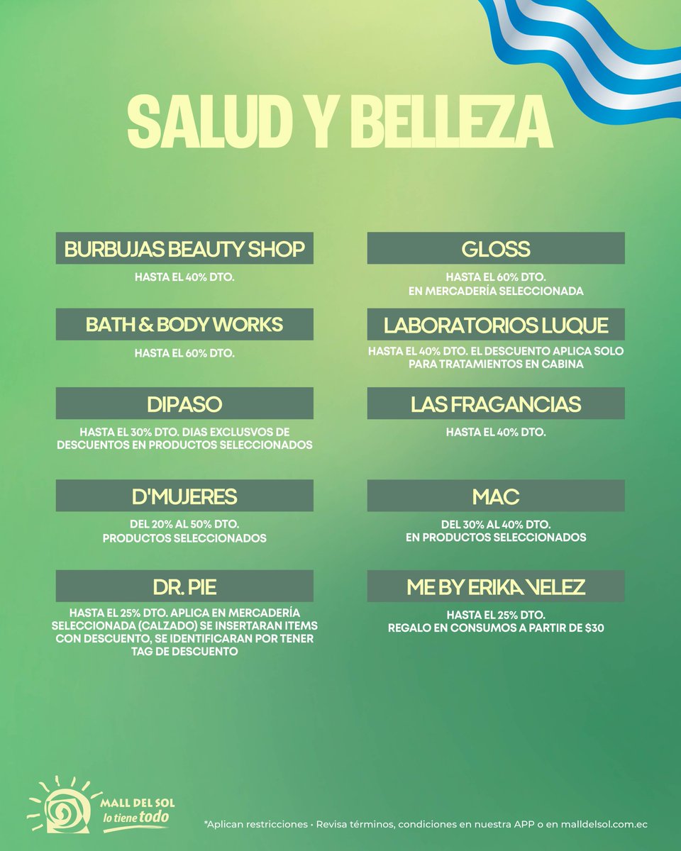 MALLDELSOL_EC's tweet photo. 🚨¡Llegó tu momento de consentirte! Los tratamientos, cremas y productos de cuidado personal que tanto esperabas ahora tienen descuentos únicos.
La espera terminó. Es hora de darte ese gusto que tu piel y cuerpo merecen.

#MalldelSol #LoTieneTodo #UnaEmpresaNobis #Saldos #FiestasJulianas