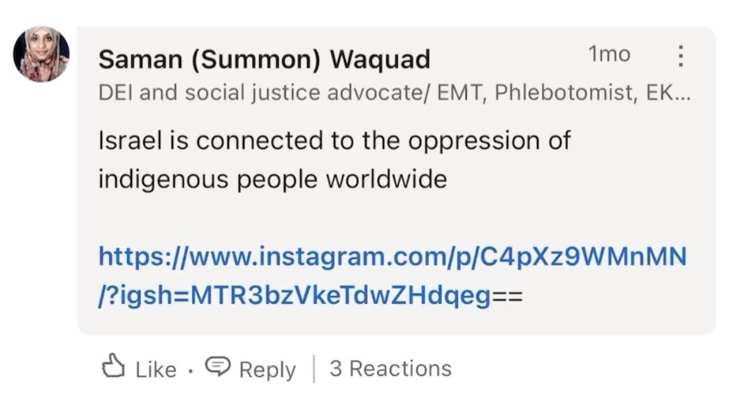 StopAntisemitism (@stopantisemites) on Twitter photo NYC - Saman (Summon) Waquad is a DEI responsibility specialist with the not for profit New York Road Runners (<a href="/nyrr/">New York Road Runners</a>).
Waquad takes to LinkedIn to spread antisemitic blood libel, compares Hamas to the Warsaw Ghetto uprising, and shockingly blame Israel for the oppression of NYC - Saman (Summon) Waquad is a DEI responsibility specialist with the not for profit New York Road Runners (<a href="/nyrr/">New York Road Runners</a>).
Waquad takes to LinkedIn to spread antisemitic blood libel, compares Hamas to the Warsaw Ghetto uprising, and shockingly blame Israel for the oppression of