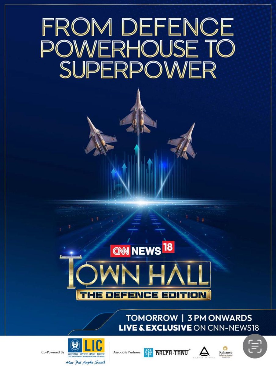 Join us today for the CNN News18 TownHall - Defence Edition. 

The insiders on Operation Sindoor join us. 

For the first time since the India-Pak conflict last month. 

Hear from the men and women who planned and executed #OpSindoor 

Today 3 pm onwards <a href="/CNNnews18/">News18</a>