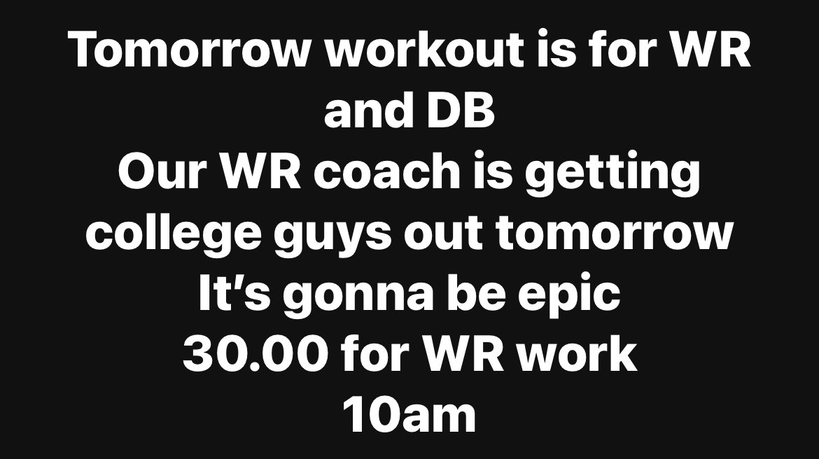 Tomorrow at 10 AM <a href="/coachfred1/">Coach Fred</a> and I will be running a workout for high school and middle school WR’s and DB’s! DM for my info! #Develop2Dominate