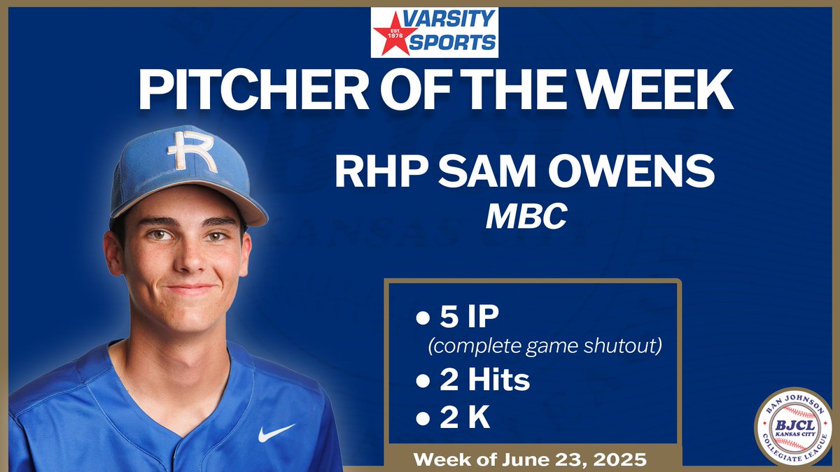 Congrats to our Varsity Sports Pitcher of the Week MBC RHP Sam Owens (<a href="/sam_owens_6/">Sam Owens</a> / <a href="/RUHawksbaseball/">Rockhurst Baseball</a> ) #BJCL