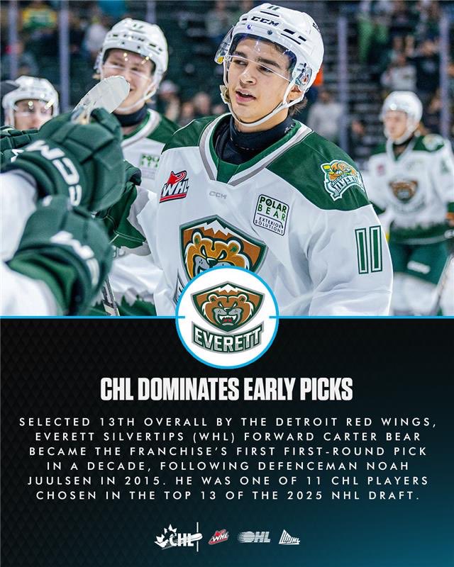 Canadian Hockey League (@chlhockey) on Twitter photo The <a href="/WHLsilvertips/">Everett Silvertips</a> are back in the first round of the #NHLDraft for the first time in 10 years thanks to Carter Bear! #CHLStats The <a href="/WHLsilvertips/">Everett Silvertips</a> are back in the first round of the #NHLDraft for the first time in 10 years thanks to Carter Bear! #CHLStats