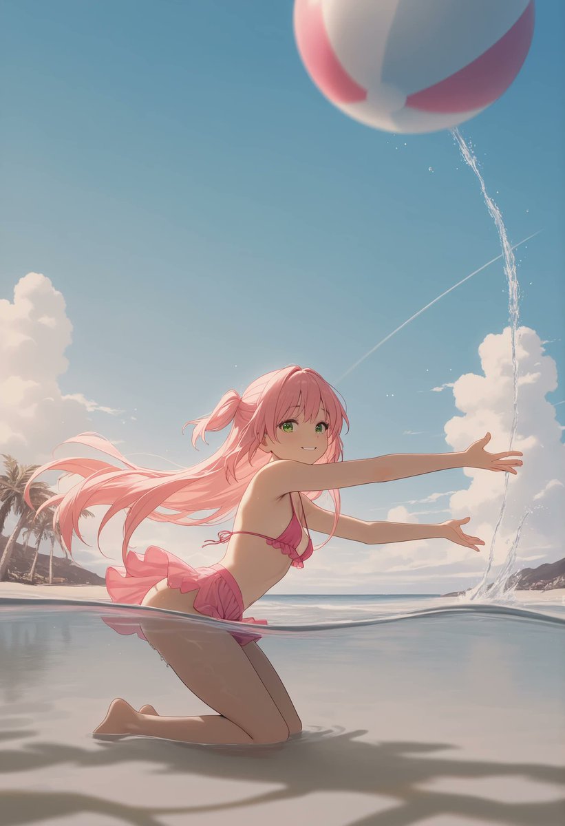 ビーチボール思い切り沈めて手離すと飛んでく遊び