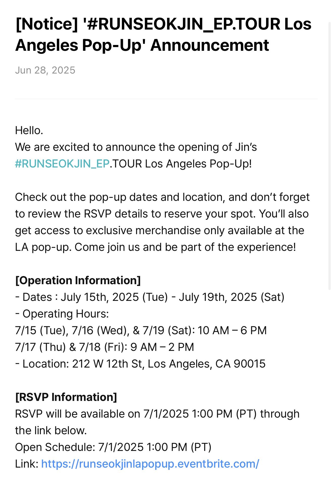 RUNSEOKJIN_EP.TOUR LA Pop-Up トレカ RUNSEOKJIN EP TOUR POP UP, LA — Average Socialite