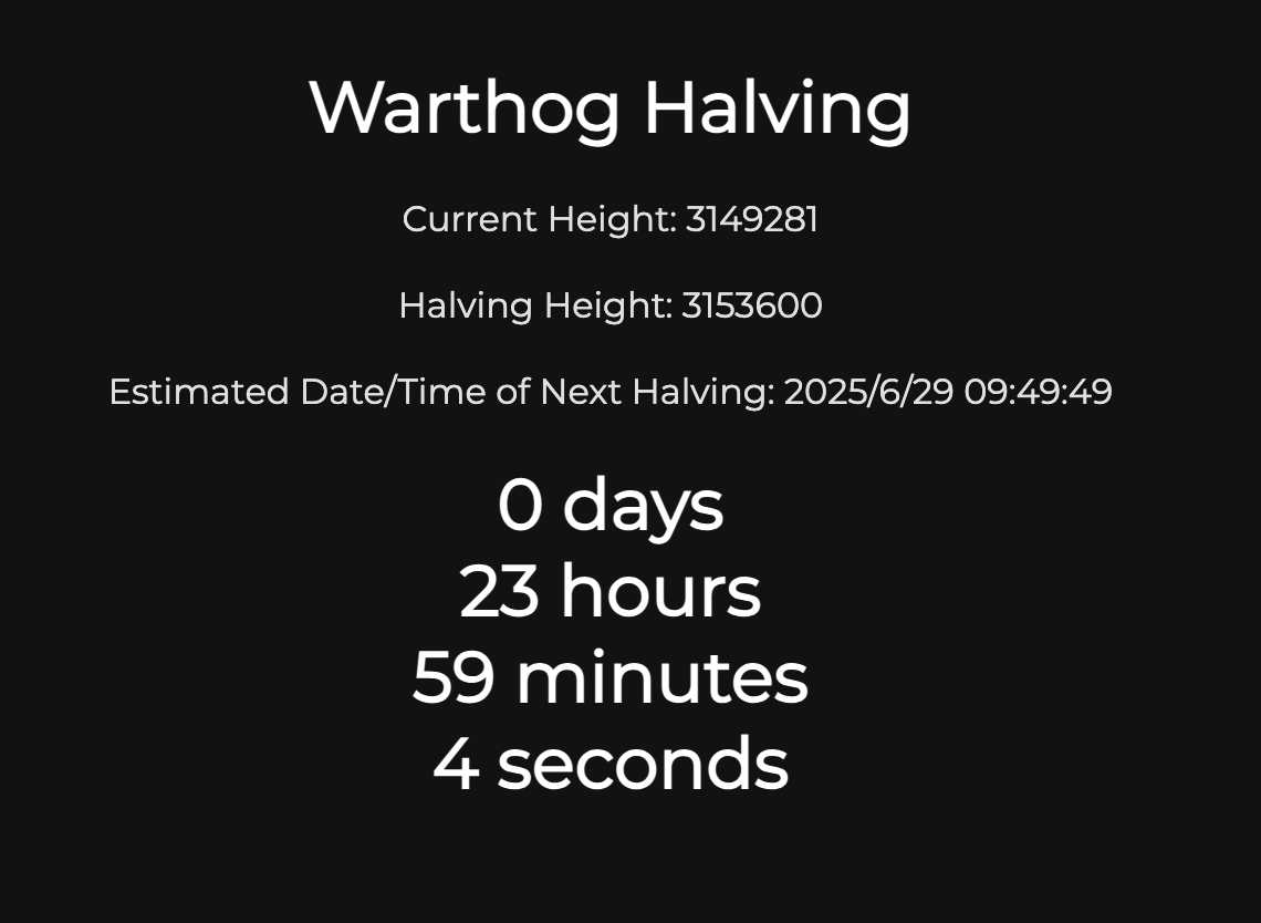 $WART 减半倒计时：23小时；