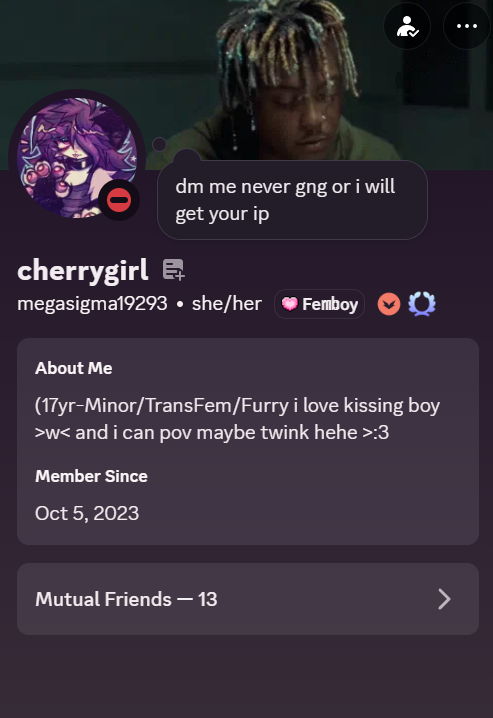 algebruh17's tweet image. If you a see this person in any of ur servers Report them dude Theyve been pretending to be me for like 4 Months and i think its weird as fuck and creepy
I do not act like this dude and they tell people that This is my alt 😓