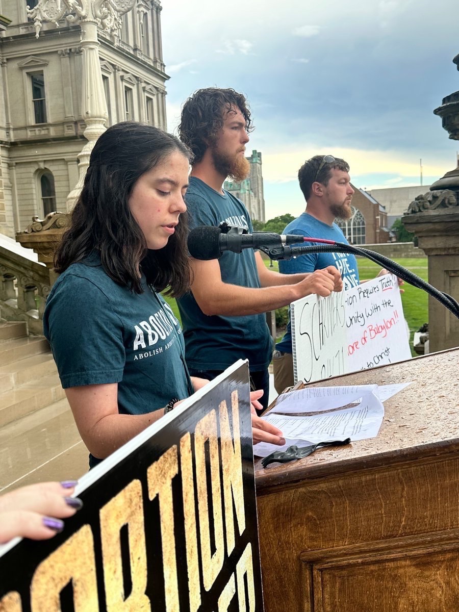 Today, we stood with our friends from <a href="/AAMAction/">Abolish Abortion Michigan Action</a> and <a href="/The_Imago_Dei/">The_Imago_Dei_Ministry</a> (and others!) in Lansing, MI, in opposition of <a href="/JoshuaSchriver/">Rep. Josh Schriver</a>’s HB4671, which includes compromising duress and “reasonable steps” language. 

Our laws must conform to divine truth, and human systems must submit