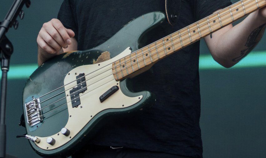 yourewelllcool's tweet photo. hey so he’s had this bass since self titled era. it used to be just british racing green. but now it’s every song every album every show every tour every city every continent  all the way to the headlining slot at glastonbury. https://t.co/1QoBTVlzMQ