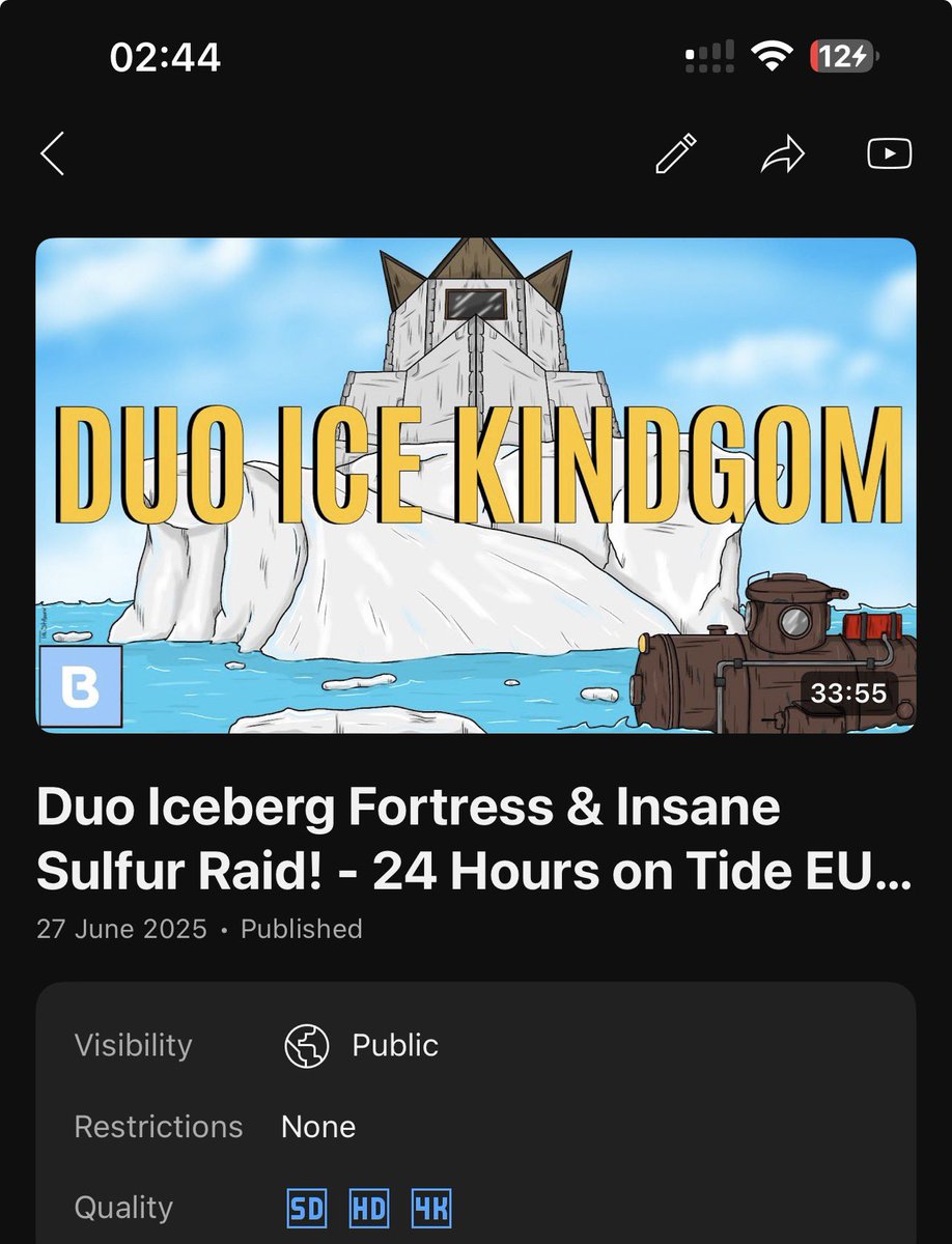 New video up 🥳 

Duo Iceberg Fortress &amp; Insane Sulfur Raid! - 24 Hours on Tide EU Quad
youtu.be/7KFdzdkGQKQ