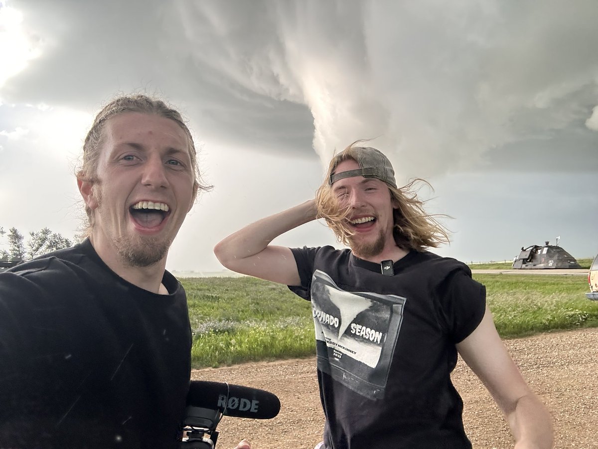 A couple of happy boys after intercepting the Center, North Dakota tornado! <a href="/FreddyMcKinneyR/">Freddy McKinney</a> #ndwx