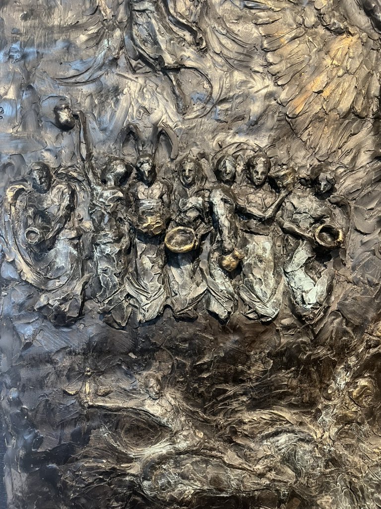 SculptorRett's tweet image. Initial sketch of the 7 angels pouring plagues vs. the final sculpt. Initially I had thought of the plague angels wearing flowing robes with hoods as seen in the sketch but as I worked through, I lost the robes and hoods but instead high waisted belts. Revelation 15