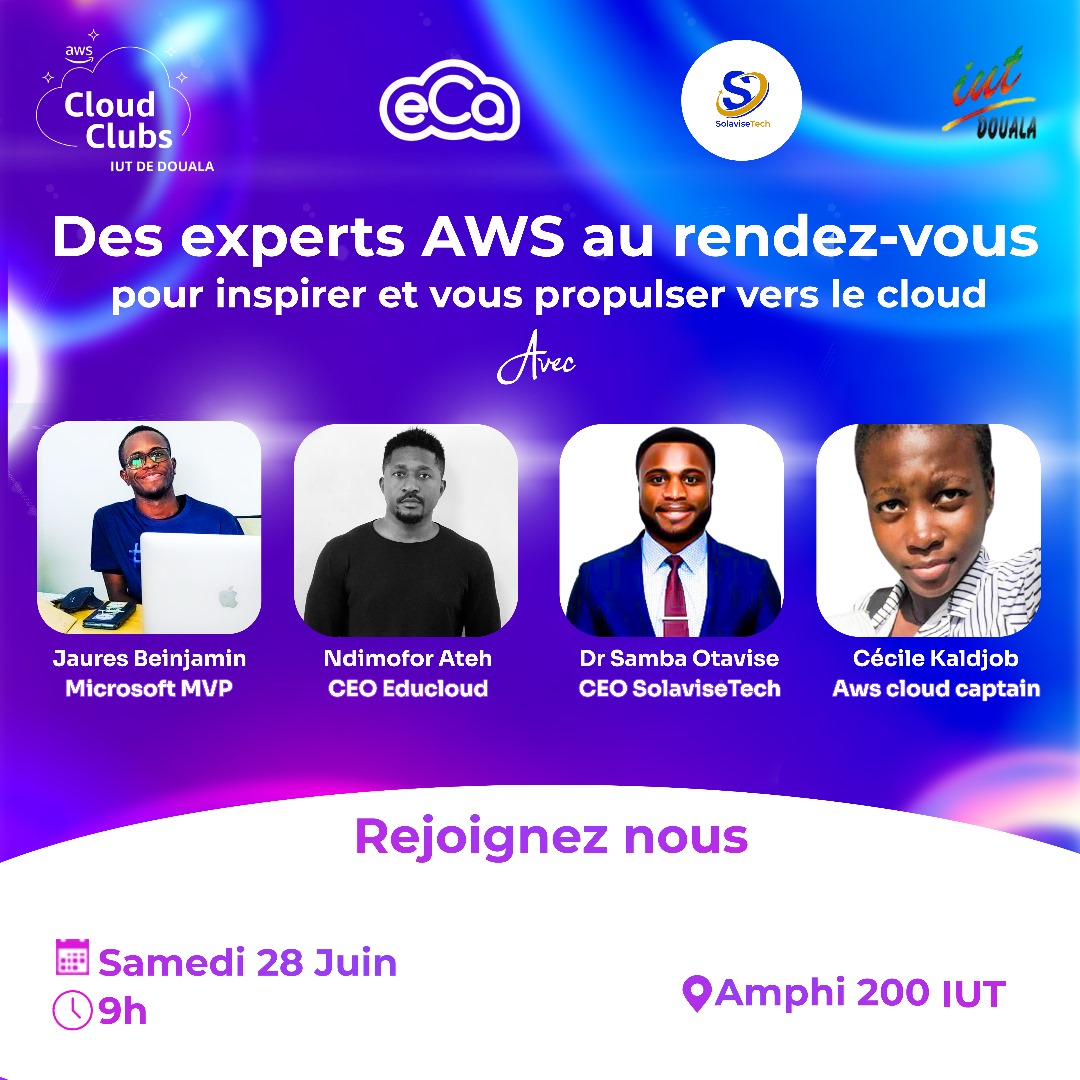 AWSCC_IUTD's tweet image. 🚨 C’EST AUJOURD’HUI!
🎉 Lancement officiel du AWS Cloud Club IUT Douala🎓
🕘 RDV à 9h à l’Amphi 200
💻 Apporte ton PC et découvre :
☁ Le Cloud Computing
🎁 Des cadeaux à gagner
🔥 Des démos en live

🔗 Inscris-toi ici : bit.ly/awscciutd_laun…
@awsdev @awsugDouala #Tech4All