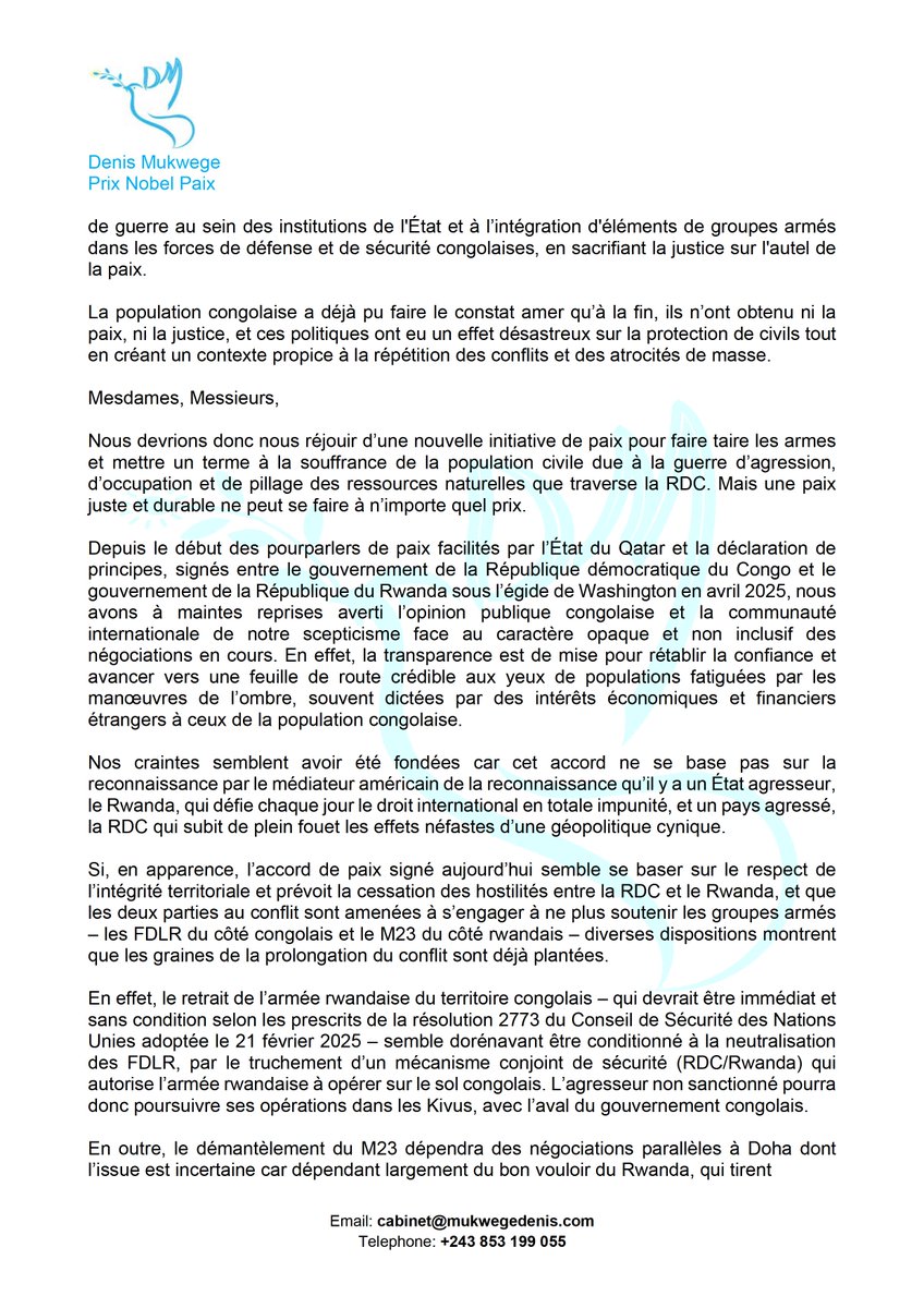DenisMukwege's tweet image. Discours à l’occasion de la soirée-concert pour la paix en République démocratique du Congo à Wolubilis – 27 juin 2025
_____________________________________________________
Mesdames, Messieurs,
Je tiens avant tout à vous remercier pour être présent à cette soirée de soutien aux…