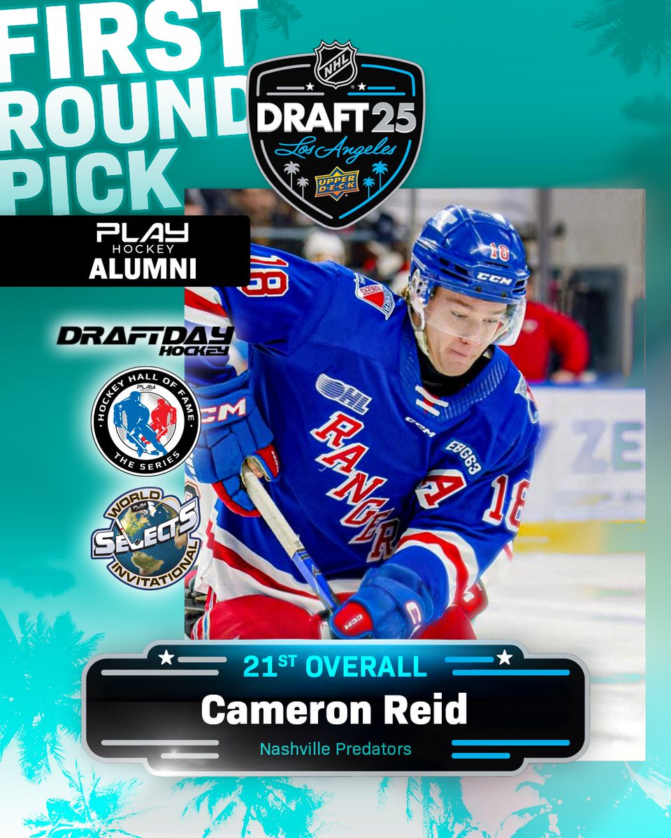 📈Alumni Achievement | Cameron Reid

Congrats to Cameron on being selected by the Nashville Predators with the 21st overall pick in the 2025 #NHLDraft

The HHOF Series participant also played at the World Selects Invitational and Draftday Hockey program competing against the best