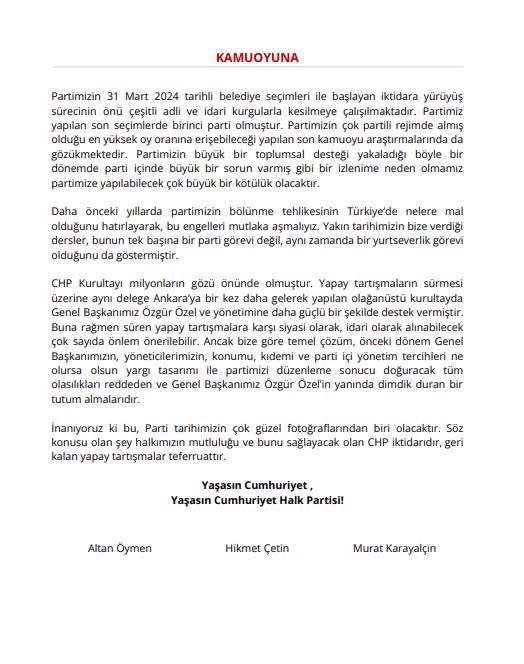 Dayanışma bugüne ve yarına; hırs ve kibir “şimdi”ye yani fırsatçılığa odaklanır. Niyetini nasıl açıklarsa açıklasın. Üç eski Genel Başkan tam da bu uyarıyı yapmış!