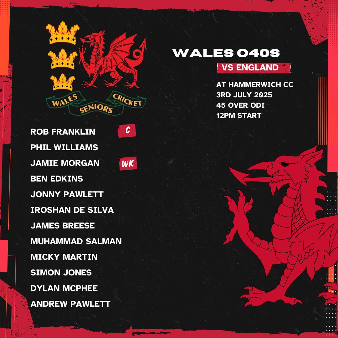 Wales Over 40s Cricket (@walesover40s) on Twitter photo A busy July starts with an ODI vs <a href="/Eng40sCricket/">England Over 40s Cricket</a> at <a href="/hammerwich_cc/">Hammerwich CC</a>. Pob lwc to all selected 🏴🏏 A busy July starts with an ODI vs <a href="/Eng40sCricket/">England Over 40s Cricket</a> at <a href="/hammerwich_cc/">Hammerwich CC</a>. Pob lwc to all selected 🏴🏏