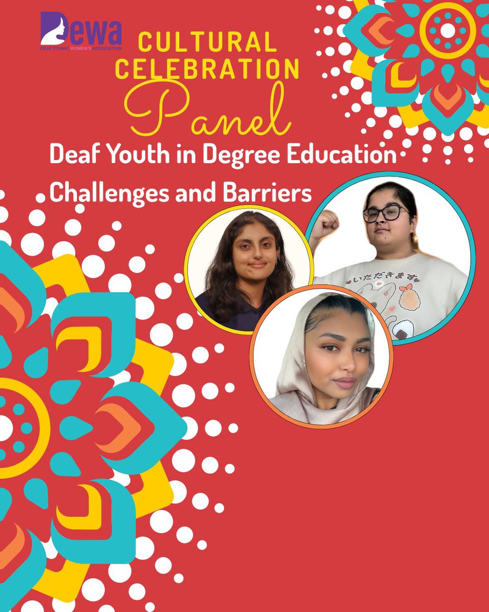 🎓 Deaf youth in degree education are breaking barriers.
On July 5, join the DEWA Cultural Celebration Panel and hear directly from these powerful voices. 🙌

📍 Challenges, resilience &amp; change — all in one panel.
🔗 forms.office.com/e/NTKVcZuCew?o…

#DeafEducation #YouthVoices #HigherEd