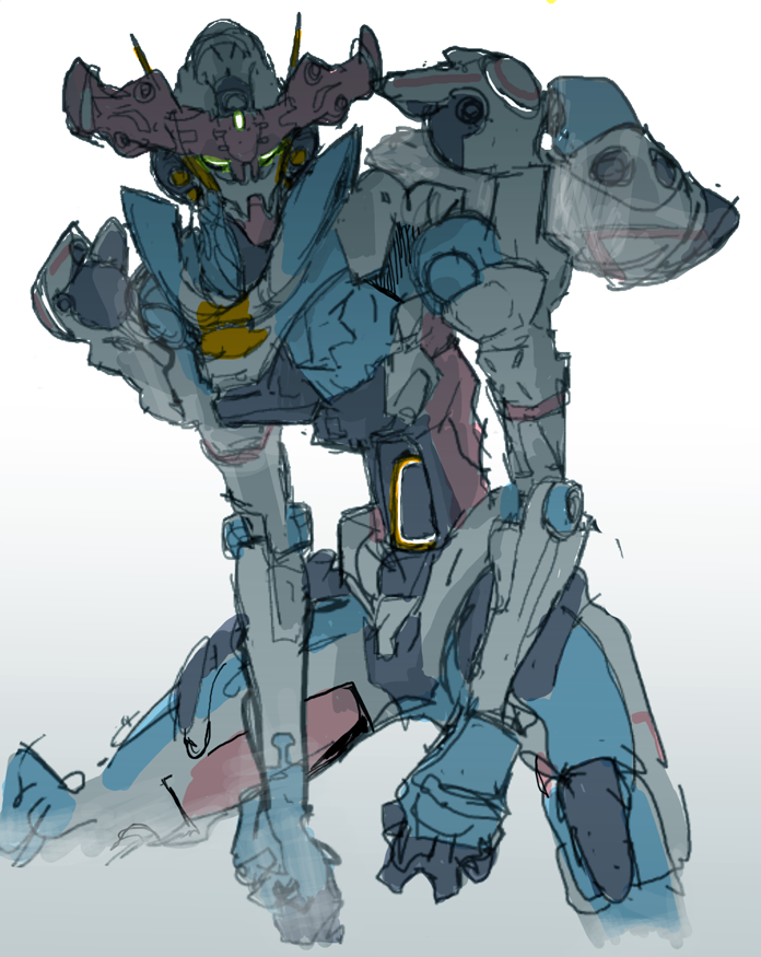 H939's tweet image. 自分の理解で描いたジークアクスくんです。目の下の黄色部分が本物のツノです。#GQuuuuuuX