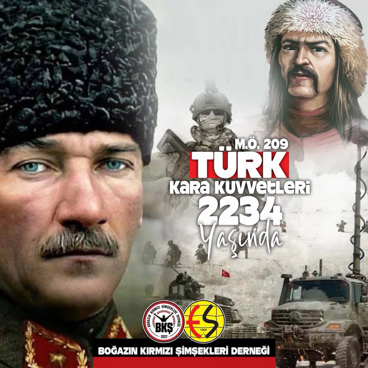 M.Ö. 209 yılında Mete Han tarafından kurulup, 1920'de Başkomutan Atatürk tarafından yeniden dünyanın en güçlü ordularından biri haline getirilen kahraman Türk Kara Kuvvetleri’nin 2234. kuruluş yıldönümü kutlu olsun.

#TürkKaraKuvvetleri