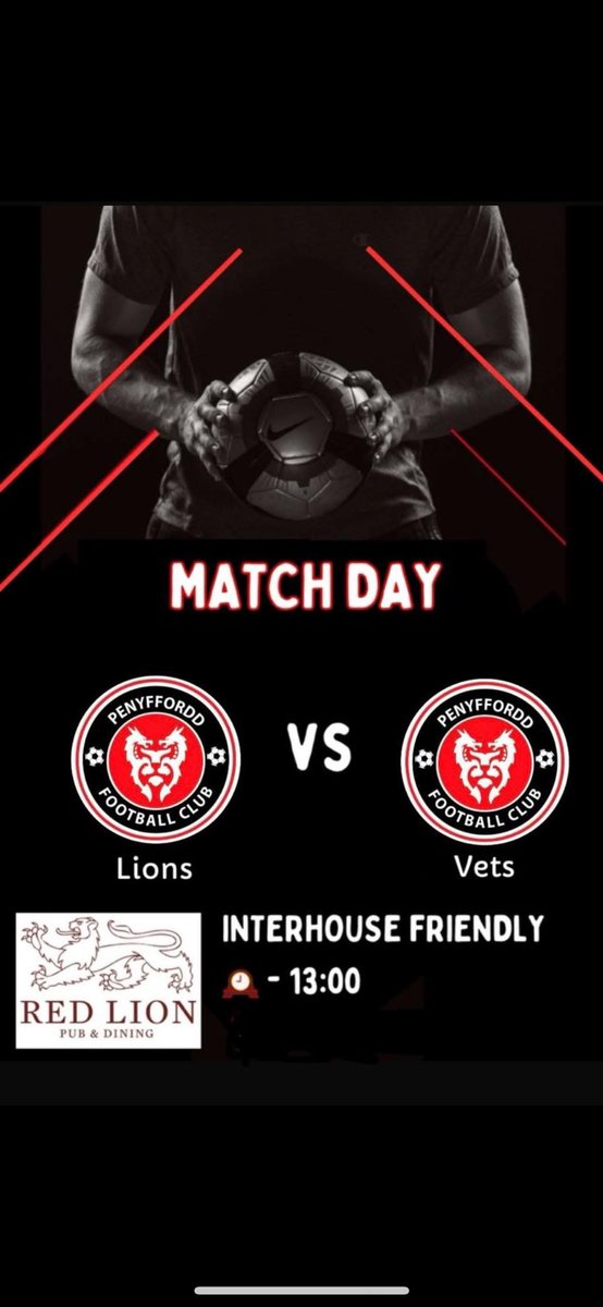 Start of our pre season with a in house friendly against our vets team 

Come down and join us for the game at 1pm and then for family fun at our sponsor Red Lion Penyffordd 

🦁