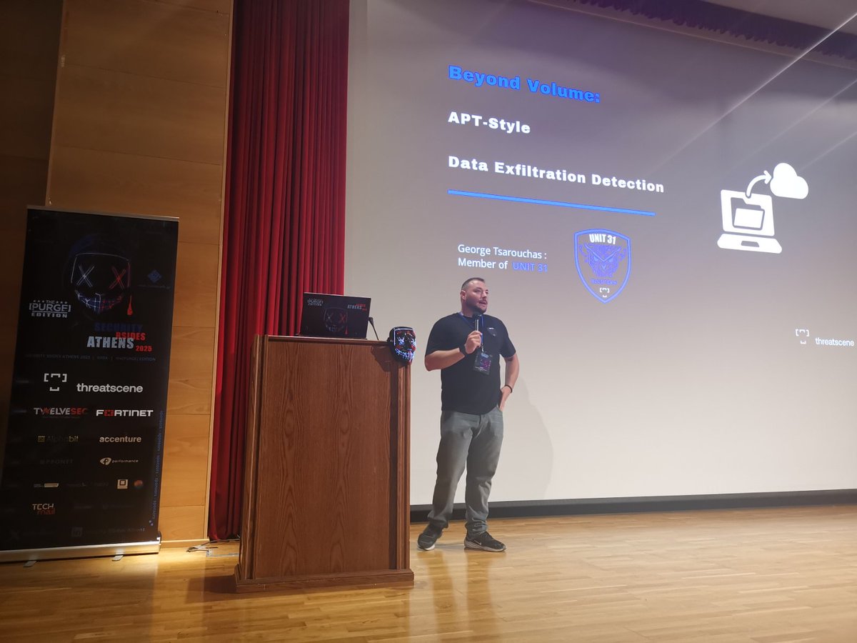 Olga Angelopoulou (@olgaangel) on Twitter photo Our diamond sponsor <a href="/ThreatScene/">ThreatScene</a> is live on stage <a href="/BSidesAth/">Security BSides Athens</a> with George Tsarouchas talking about APT-Style Data Exfiltration Detection Our diamond sponsor <a href="/ThreatScene/">ThreatScene</a> is live on stage <a href="/BSidesAth/">Security BSides Athens</a> with George Tsarouchas talking about APT-Style Data Exfiltration Detection