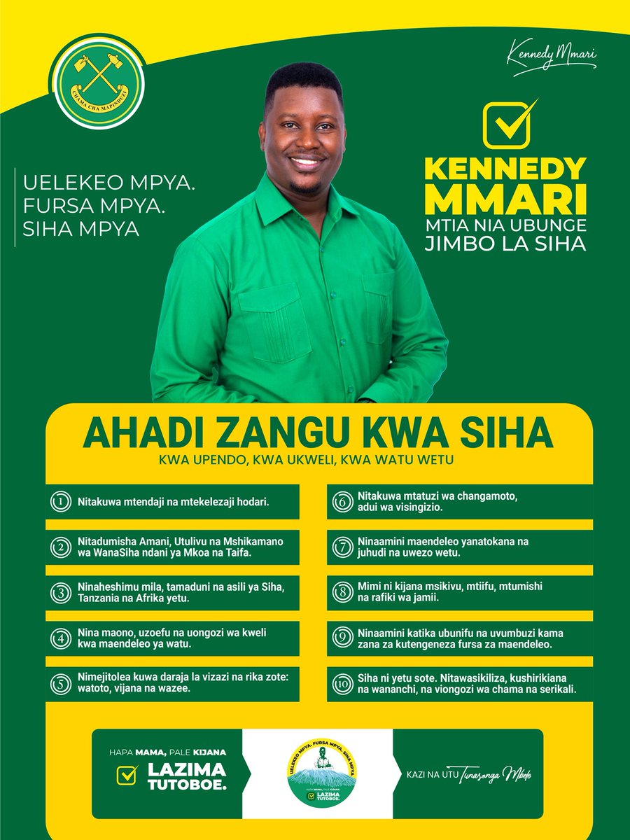 Biashara Asubuhi, Mahesabu Jioni.

Leo, Jumamosi ya tarehe 28 Juni 2025, saa mbili kamili asubuhi, nimekuwa mtia nia wa kwanza kufika katika ofisi za Chama Cha Mapinduzi (CCM) Wilaya ya Siha, Mkoa wa Kilimanjaro, kuchukua rasmi fomu ya kugombea Ubunge wa Jimbo la Siha.

Hatua hii