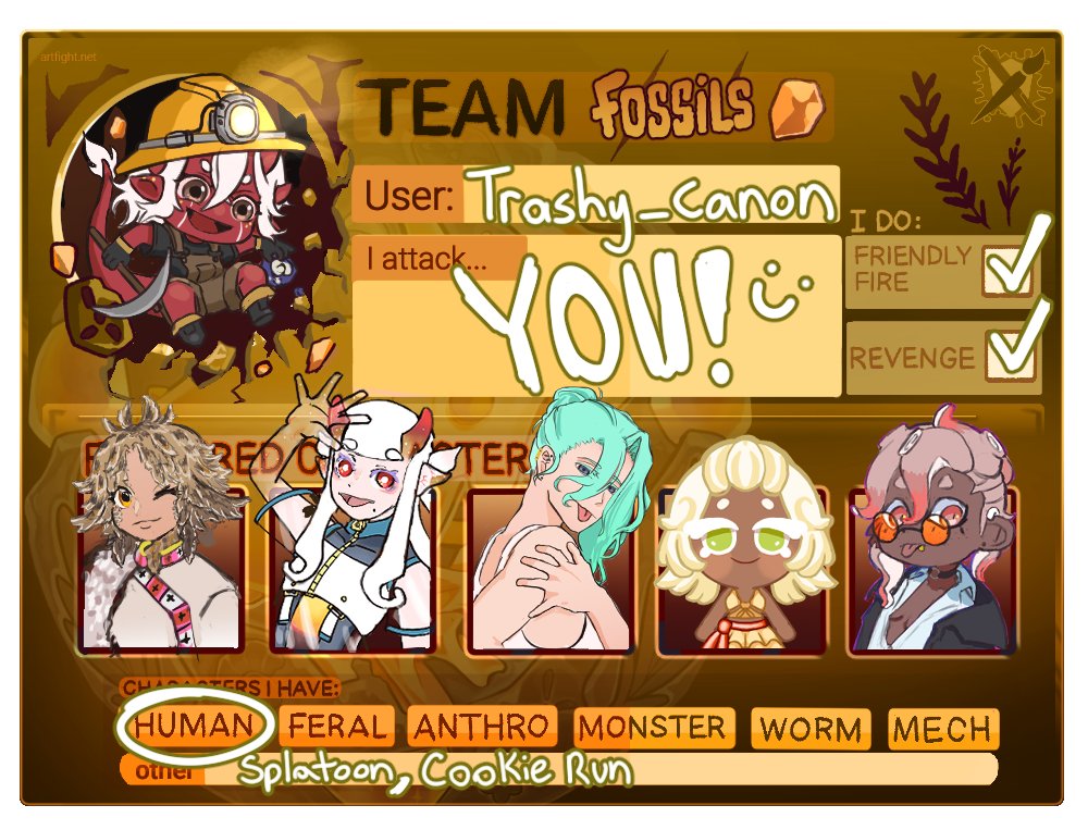 I love drawing once a year for a month straight then disappearing into the night :D

#artfight2025 #TEAMFOSSILS