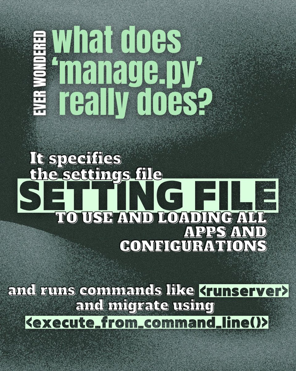 djangoindiaa's tweet photo. Using https://t.co/FsRRFl31er daily, but never looked inside?
It’s doing a lot more than just running commands.
Here’s a clean breakdown of what powers Django’s CLI — and how you can extend it for your own tools.
#djangoindia #django #python #code #behindthecode #coding https://t.co/4e14maRMvZ