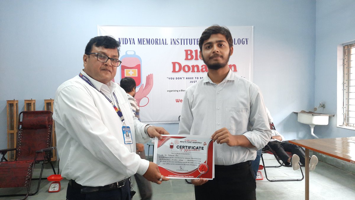 Vmitpolytechnic's tweet photo. 🏅 Certificate of Appreciation Awarded!
Honoring Every Drop of Kindness 

Following the successful Blood Donation Camp at VMIT-Ranchi, all participating students and faculty members were presented with a Certificate of Appreciation in recognition of their selfless contribution. https://t.co/3EaEjXyrgu